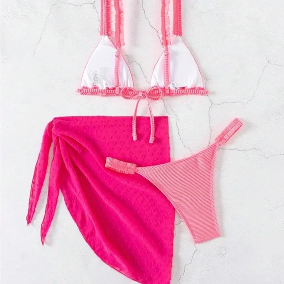 Brand New Super Cute Pink Bikini Set with Sarong - SZ L - Picture 2 of 3